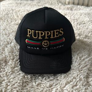 Puppies Make Me Happy Trucker with Gold Embroidery